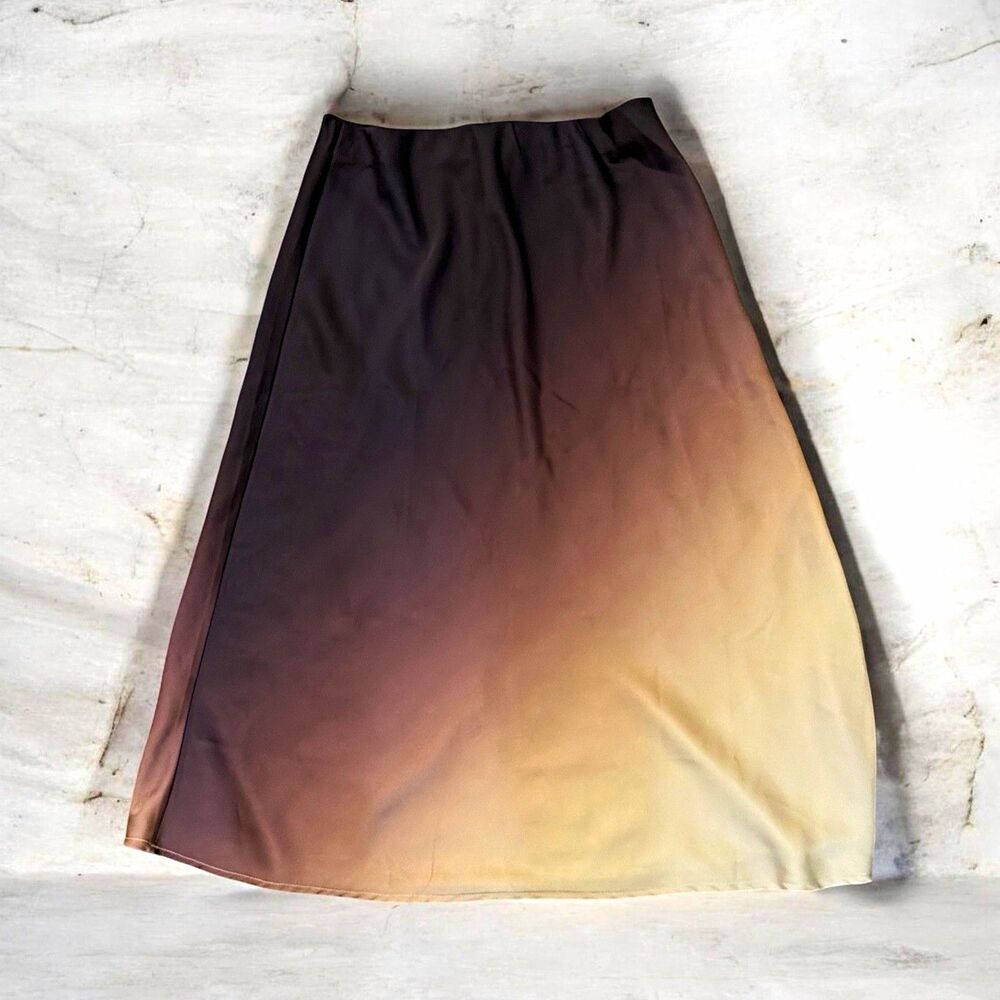 edited Women's Ombre A-Line Midi Skirt Brown/Beige M Satin Polyester Size M